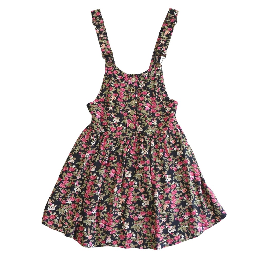 Blue Spice Floral Mini Pinafore Dress in Black and Pink